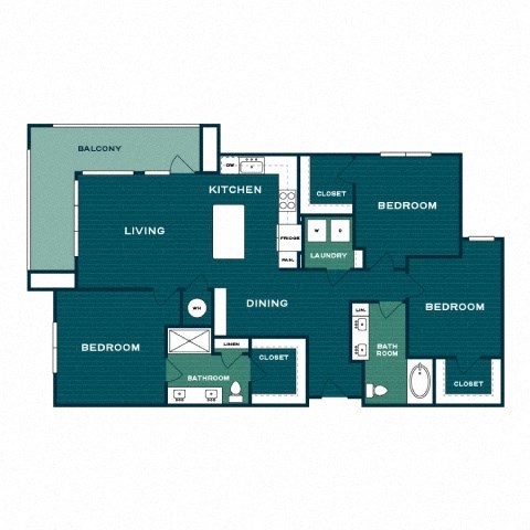 Floor plan for 3 beds, 2 baths, 1466 sqft